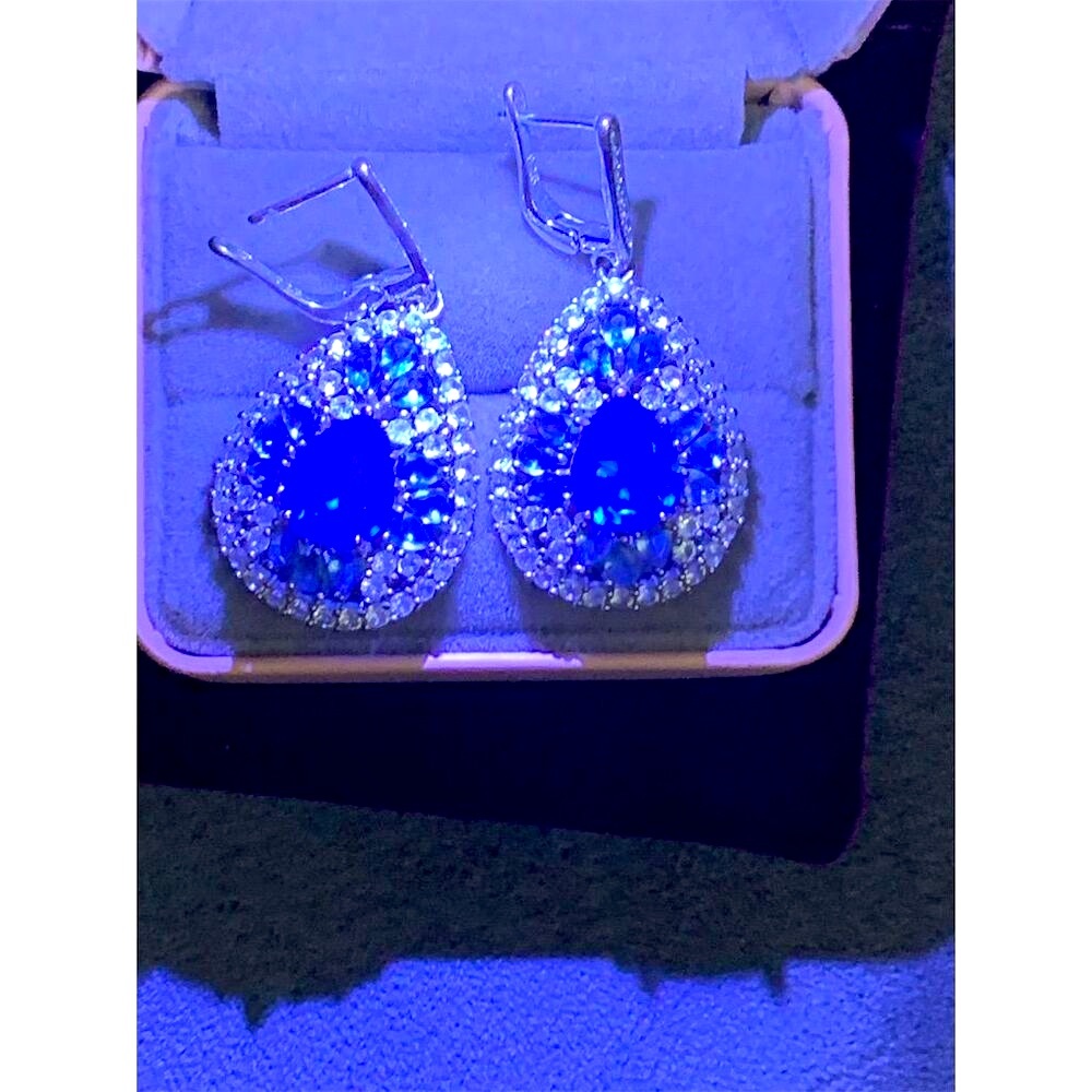New Tanzanite Blue Rare Teardrop Dangle Earrings with Sapphire chips - Picture 8 of 10